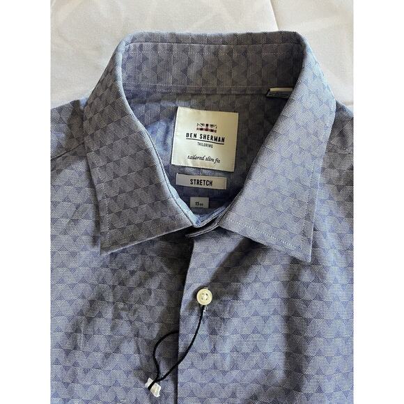Ben Sherman Dress Shirt Mens Medium 15-15.5 32/33 Blue Button-Up Slim Stretch - Picture 4 of 11